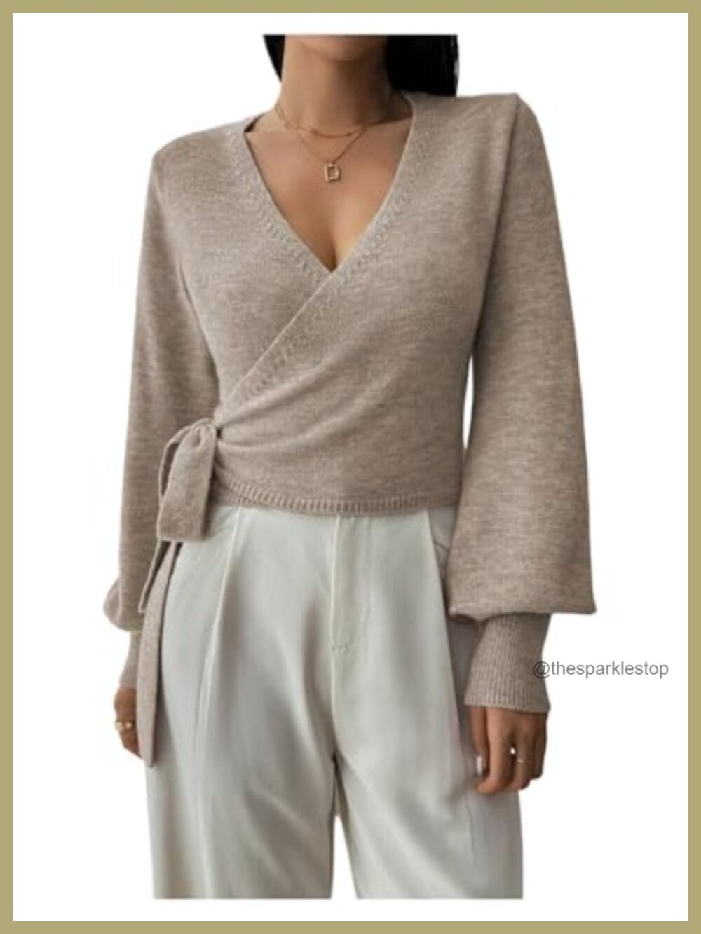 SHENHE Women's V Neck Wrap Sweater Pullover Slim Fit Knit Crop Top